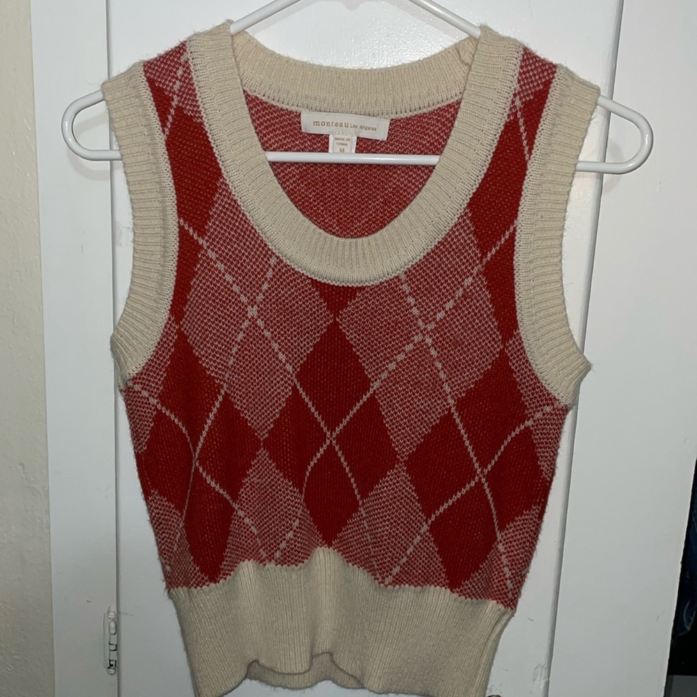 Red/orange/cream sweater vest